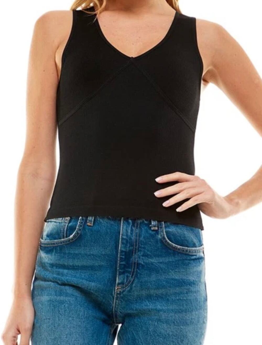 ULTRA FLIRT Women's Juniors' Seamless Ribbed Corset Tank Top, Black, Size Small